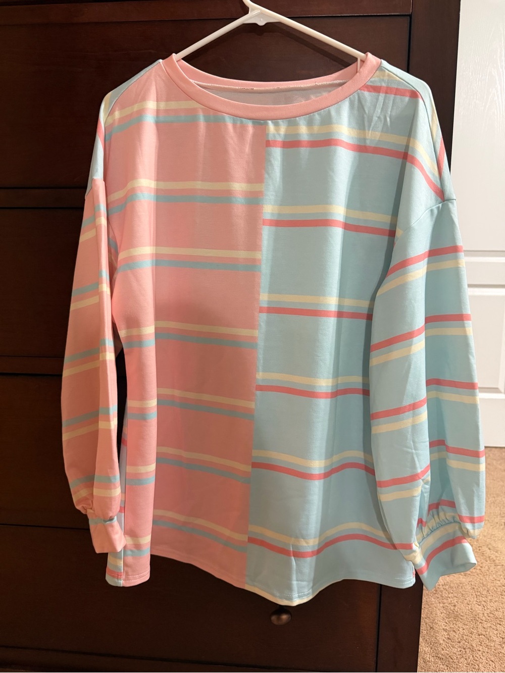 Kids Long-Sleeve Colorblock Stripe Top - Pastel Pink & Light Blue